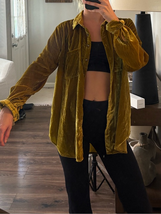Anthropologie Tops - Anthropologie Olive Velvet Button-Down Shirt